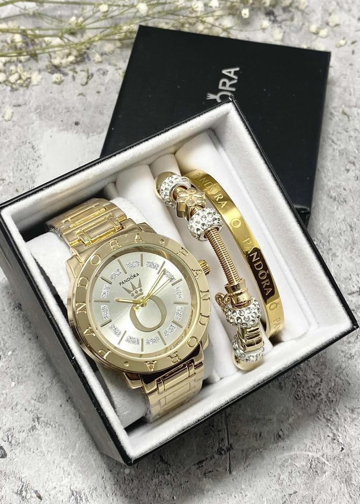 Подарочный набор для женщин часы, 2 браслета + коробка 