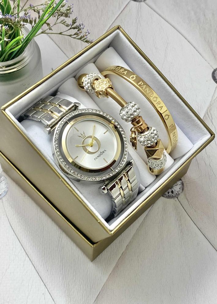 Подарочный набор для женщин часы, 2 браслета + коробка 