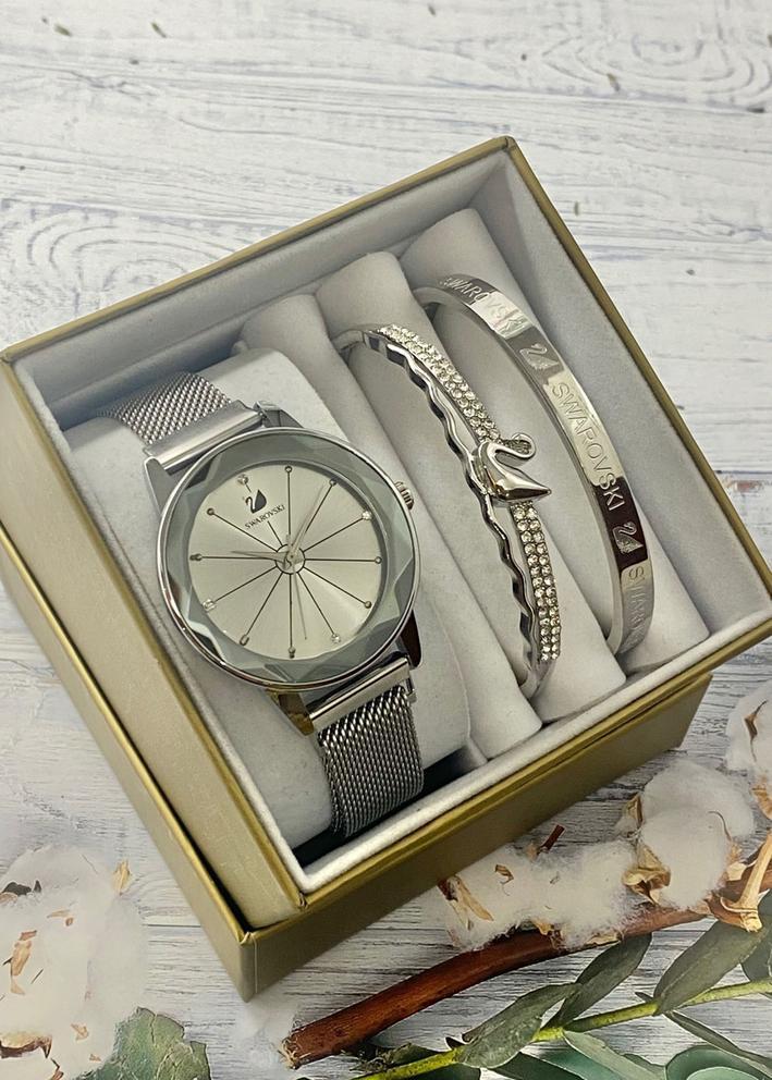 Подарочный набор для женщин часы, 2 браслета + коробка 