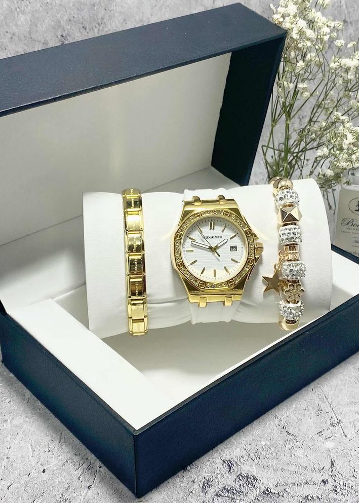 Подарочный набор для женщин часы, 2 браслета + коробка 