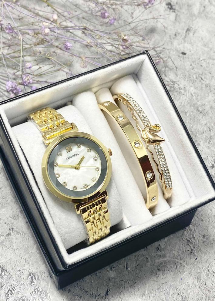 Подарочный набор для женщин часы, 2 браслета + коробка 
