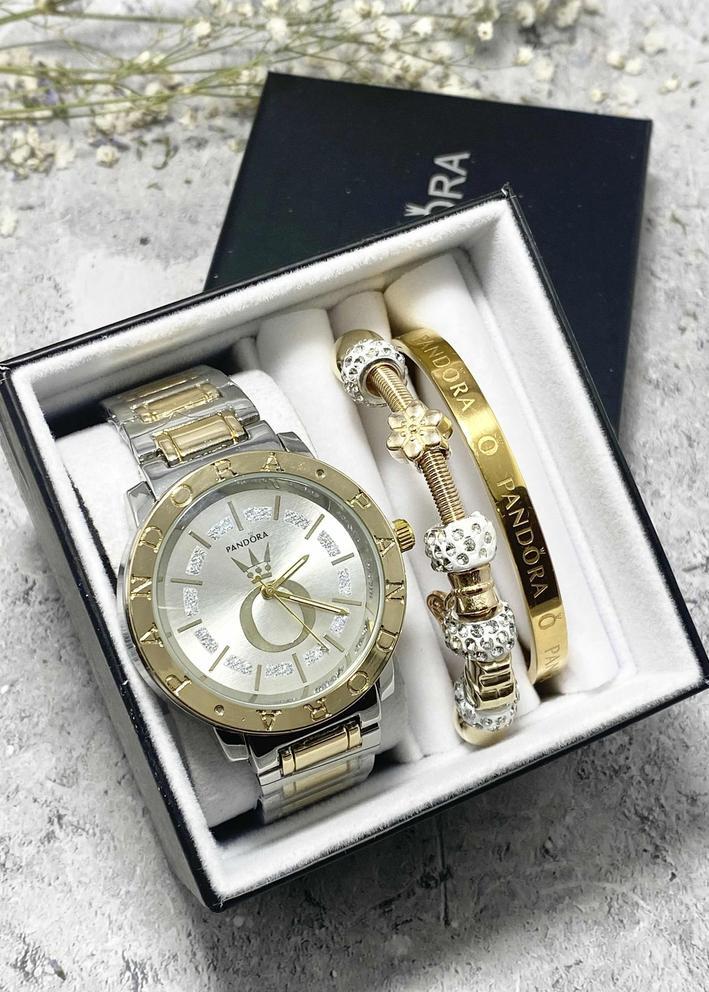 Подарочный набор для женщин часы, 2 браслета + коробка 