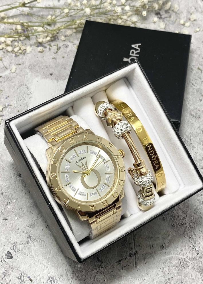 Подарочный набор для женщин часы, 2 браслета + коробка 