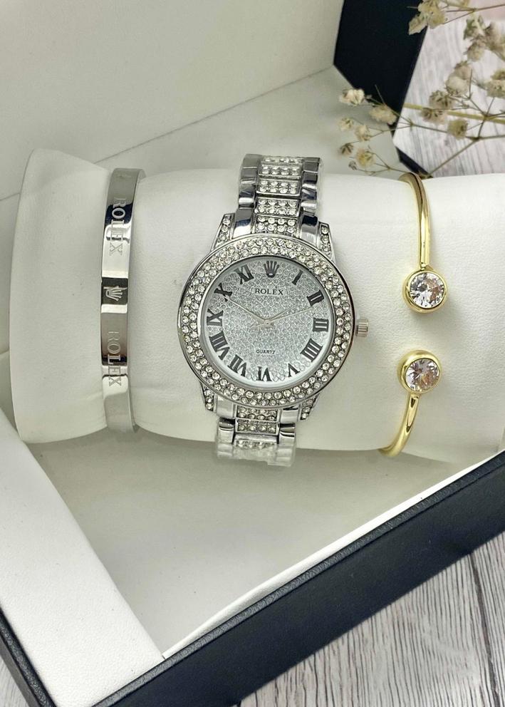 Подарочный набор для женщин часы, 2 браслета + коробка 