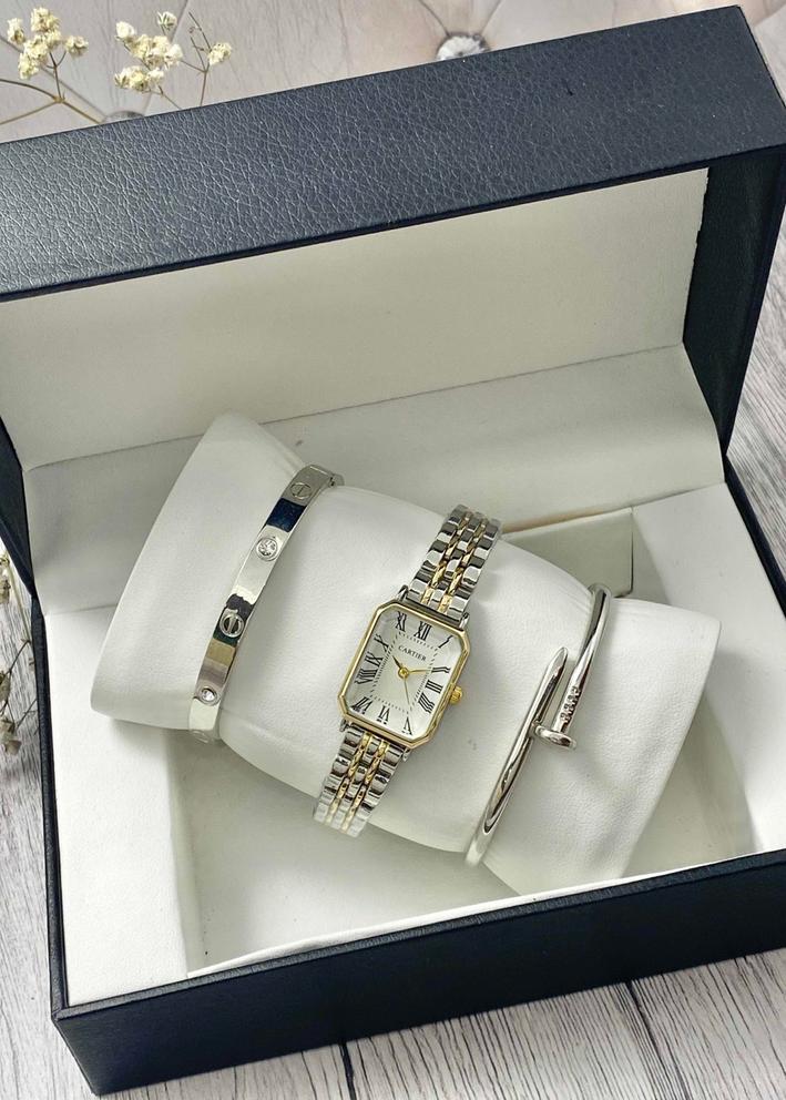 Подарочный набор для женщин часы, 2 браслета + коробка 