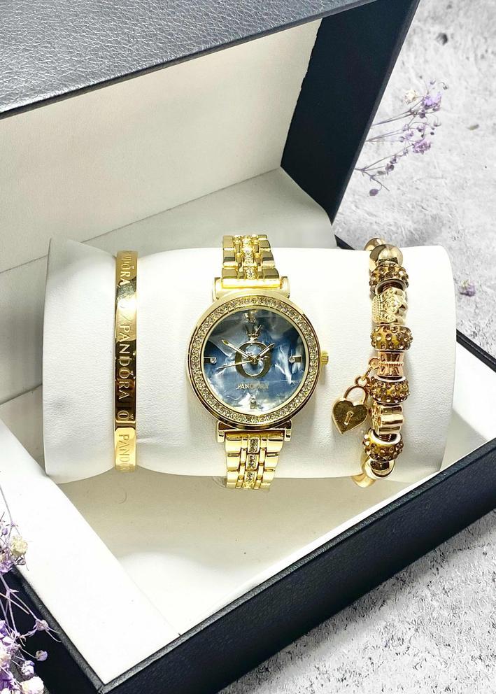 Подарочный набор для женщин часы, 2 браслета + коробка 