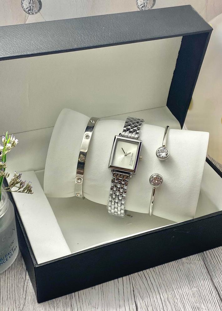 Подарочный набор для женщин часы, 2 браслета + коробка 