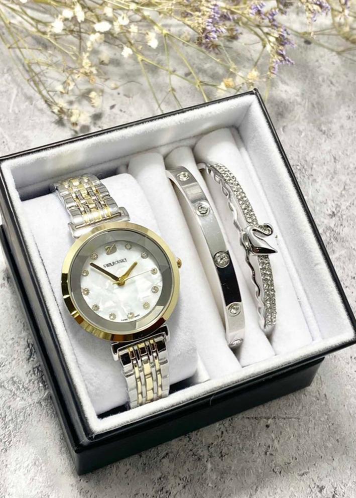 Подарочный набор для женщин часы, 2 браслета + коробка 