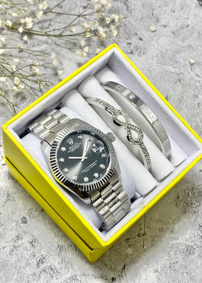 Подарочный набор для женщин часы, 2 браслета + коробка 