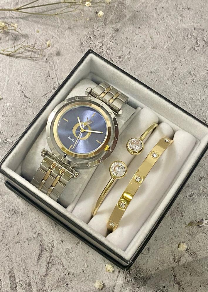 Подарочный набор для женщин часы, 2 браслета + коробка 