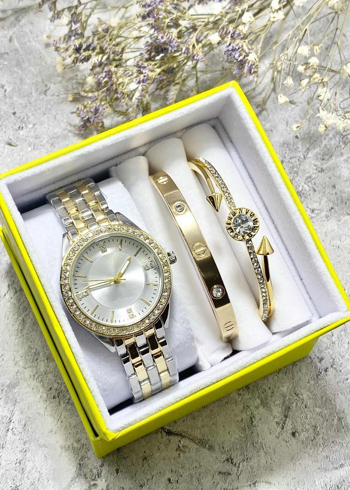 Подарочный набор для женщин часы, 2 браслета + коробка 